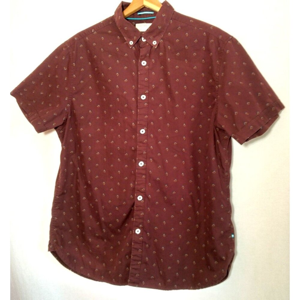 Denim & Flower Ricky Singh Slim Fit Shirt Large Maroon Paisley Button Down